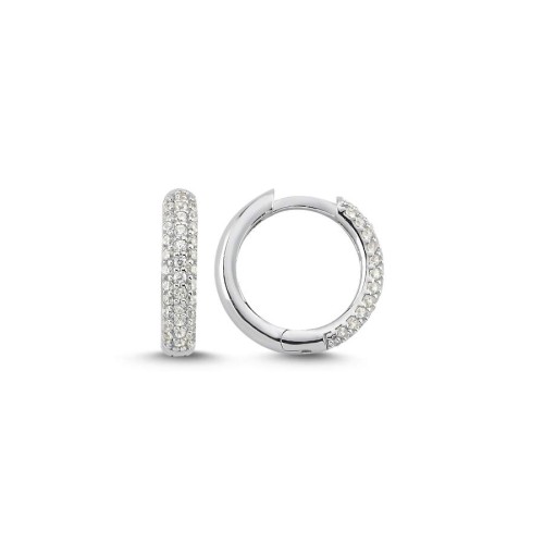 Small Silver Hoop Earrings with Three Rows of Stones - 1