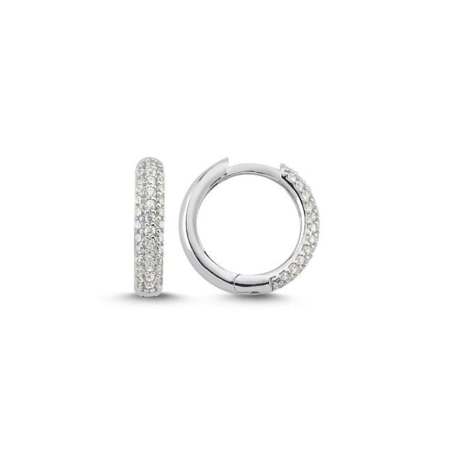 Small Silver Hoop Earrings with Three Rows of Stones - 1