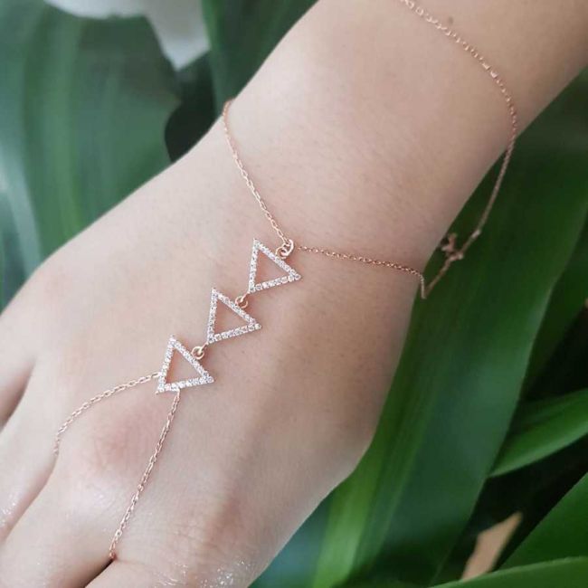 Three Stone Triangle Silver Shahmaran Bracelet - 1
