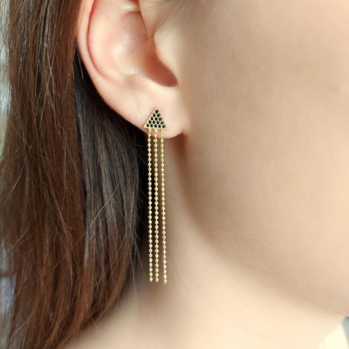 Triangle Three Row Ball Chain Gold Silver Women's Earrings - CNG Jewels