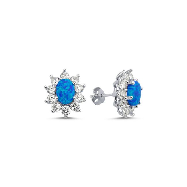 Vintage Oval Blue Opal Anturage Women's Silver Earrings - 1