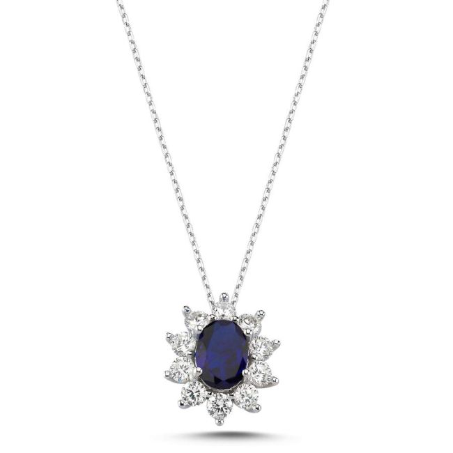 Vintage Oval Sapphire Anturaj Women's Silver Necklace - 1