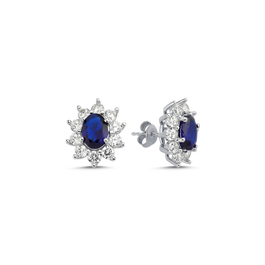 Vintage Oval Sapphire Anturaj Women's Silver Earrings - CNG Jewels