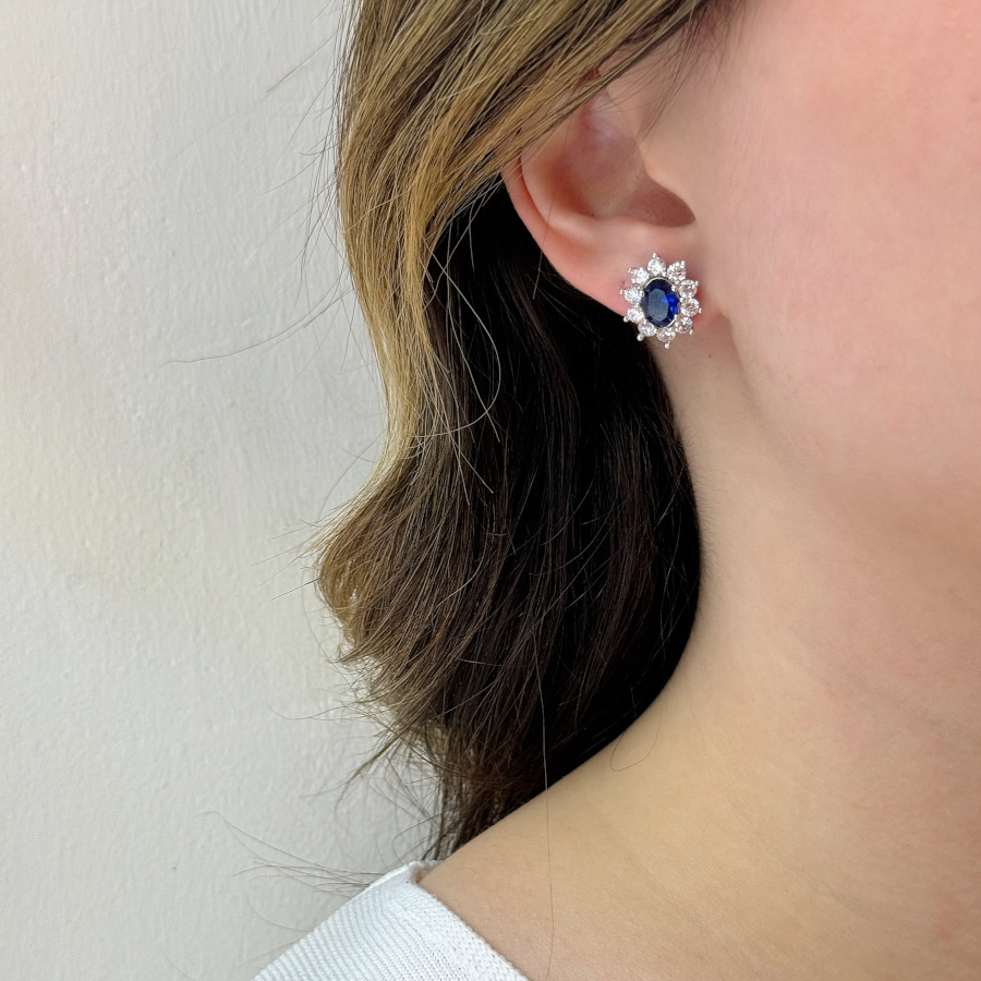 Vintage Oval Sapphire Anturaj Women's Silver Earrings - CNG Jewels (1)