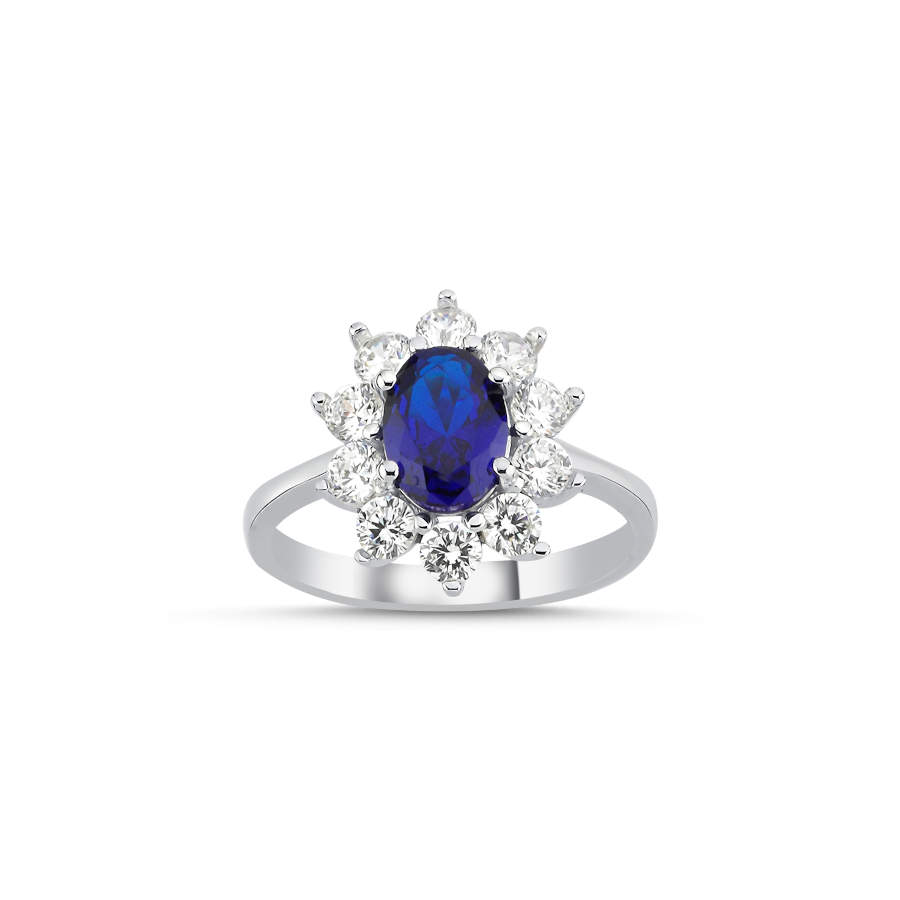 Vintage Oval Sapphire Anturaj Women's Silver Ring - CNG Jewels