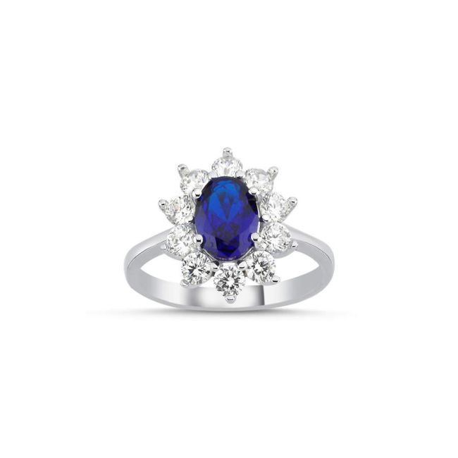 Vintage Oval Sapphire Anturaj Women's Silver Ring
