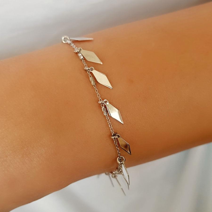 Modern Leaf Silver Women's Bracelet with Pendant - CNG Jewels