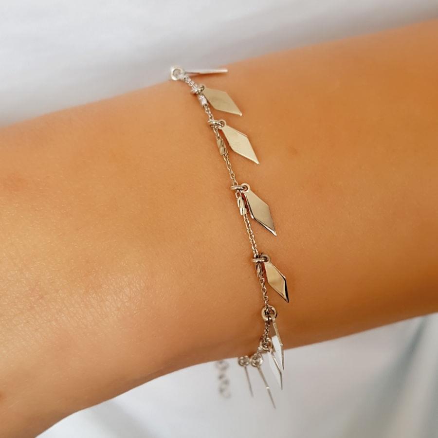 Modern Leaf Silver Women's Bracelet with Pendant - CNG Jewels (1)