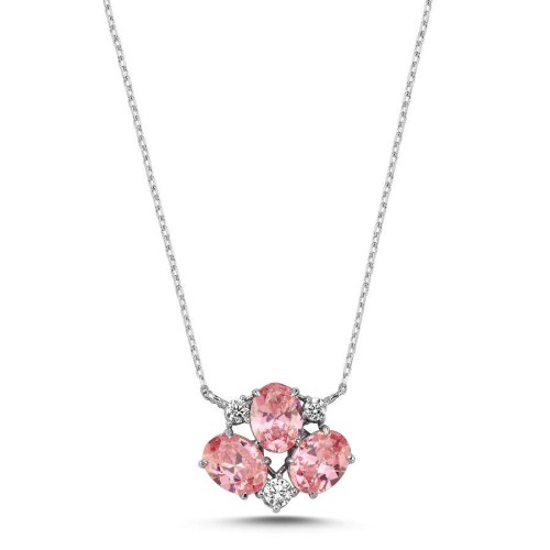 Yelda Pink Taşlı Gümüş Kadın Kolye - 1