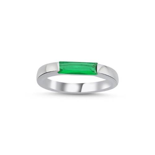 Green Baguette Women's Silver Ring - 1