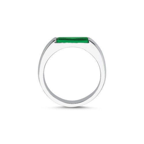 Green Baguette Women's Silver Ring - 2