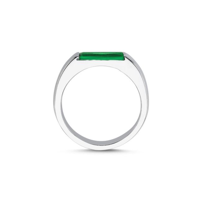 Green Baguette Women's Silver Ring - 2
