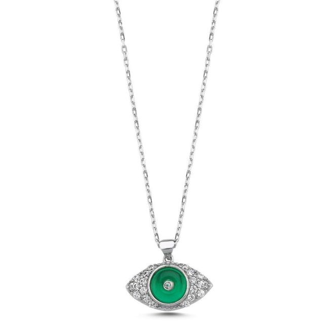 Yeşil Cam Göz Gümüş Kadın kolye - 1