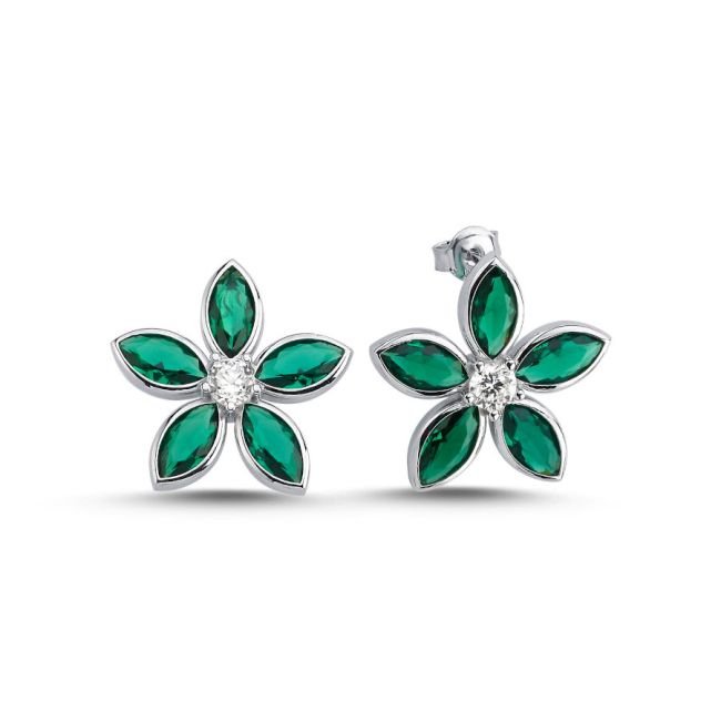 Green Fiore Flower Silver Women's Earrings - 1