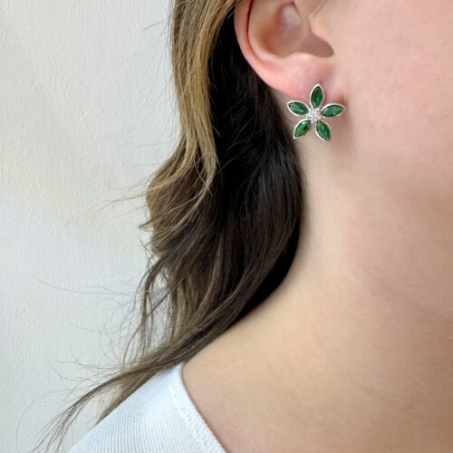 Green Fiore Flower Silver Women's Earrings - CNG Jewels (1)