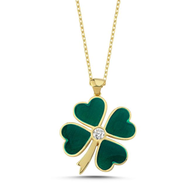 Green Clover Women's Silver Necklace - 1