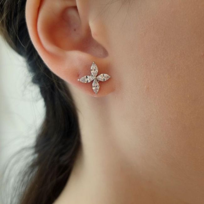 Clover Marquise Roza Silver Women's Earrings - 3