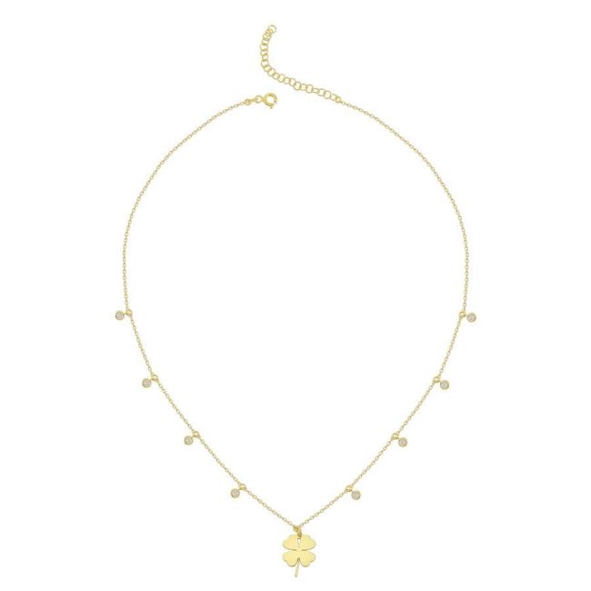 Yonca Taşlı Charm Gold Kadın Gümüş Kolye - 2