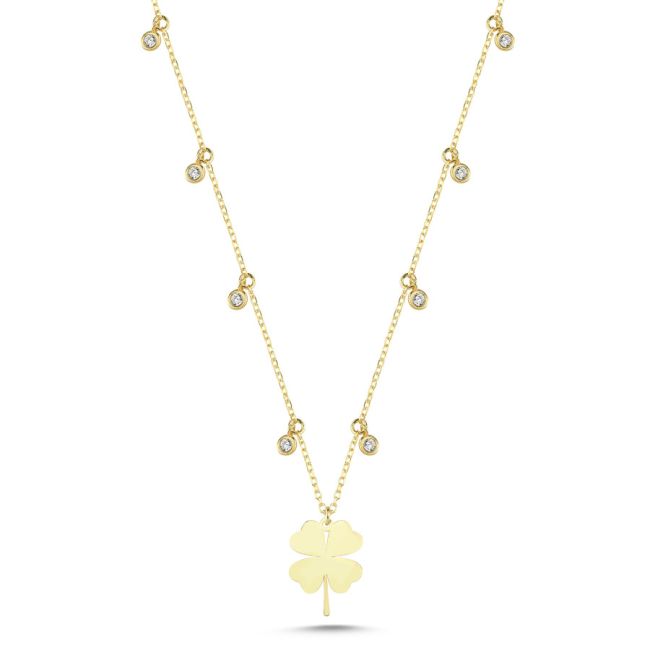 Yonca Taşlı Charm Gold Kadın Gümüş Kolye - 1