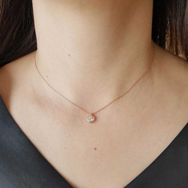Round Solitaire Rose Silver Women's Necklace - 1