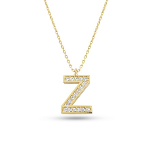 Z Harfi Taşlı 14 Ayar Altın Kolye - CNG Jewels