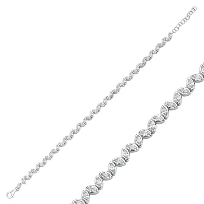 Zigzag Marquise Stone Silver Waterway Bracelet - 1