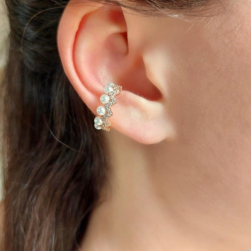 Zigzag Stone Pearl Rose Cartilage Silver Earrings - CNG Jewels