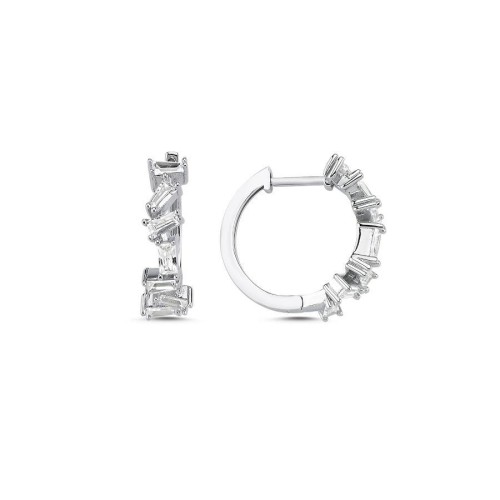 Zigzag Trapeze Baguette Small Hoop Silver Earrings - CNG Jewels
