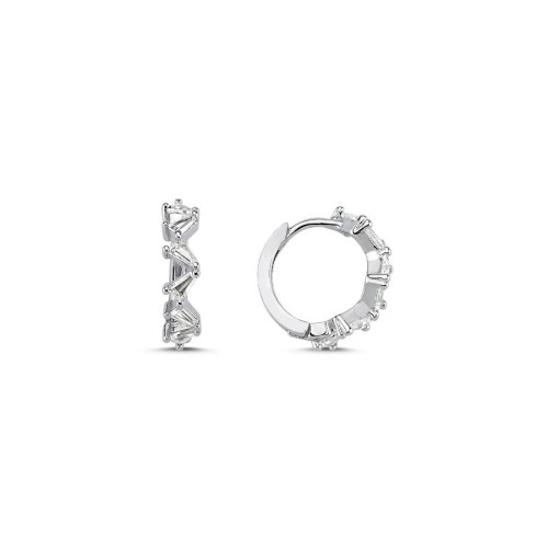 Zigzag Trapeze Minimal Silver Hoop Earrings - 1