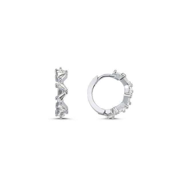 Zigzag Trapeze Minimal Silver Hoop Earrings - 1