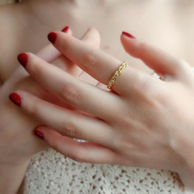 Gold Silver Women's Ring with Chain Figure - 1