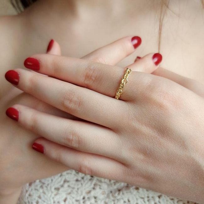 Gold Silver Women's Ring with Chain Figure - 3