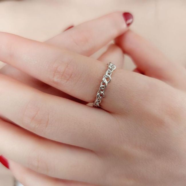 Silver Women's Ring with Chain Figure - 1