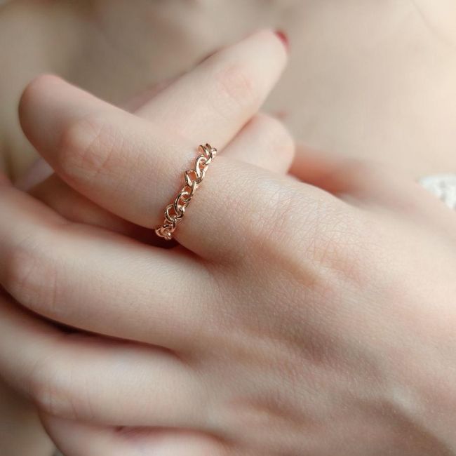 Chain Figured Rose Silver Women's Ring - 1