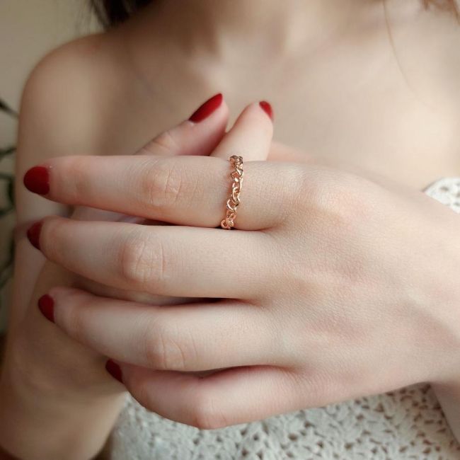 Chain Figured Rose Silver Women's Ring - 2