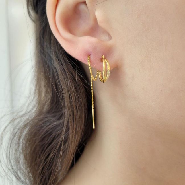 Chained Double Hoop Gold Silver Women's Earrings - 3